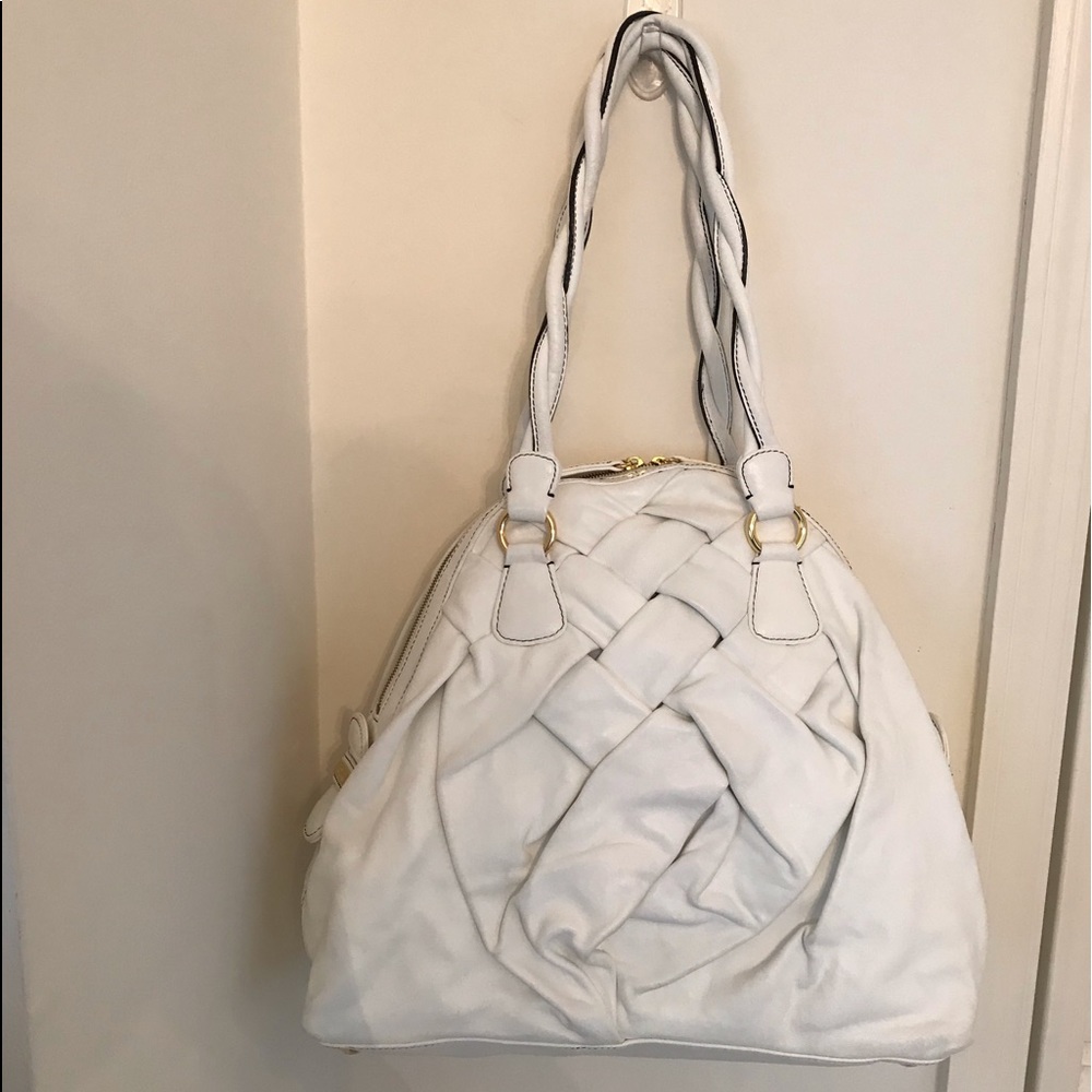 Valentino Garavani white woven Lacca Dome tote.